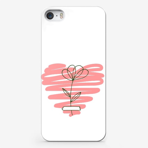 Чехол iPhone &laquo;прозрачный нежный цветок и сердце. минималистичный рисунок&raquo;