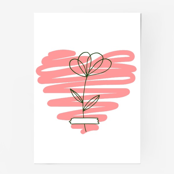 Постер «прозрачный нежный цветок и сердце. минималистичный рисунок»