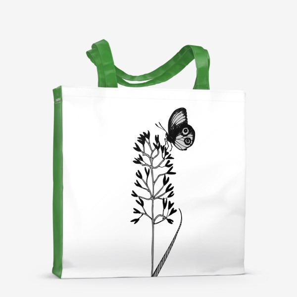 Сумка-шоппер «графический рисунок травы и бабочки»