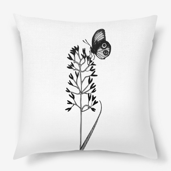Подушка «графический рисунок травы и бабочки»