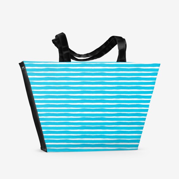 Пляжная сумка &laquo;Абстрактный полосатый паттерн "тельняшка". Голубые акварельные полосы. Летняя коллекция.&raquo;