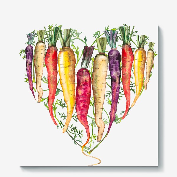 Холст «Любовь - морковь. Дачное сердце. 14 февраля. День святого Валентина.»