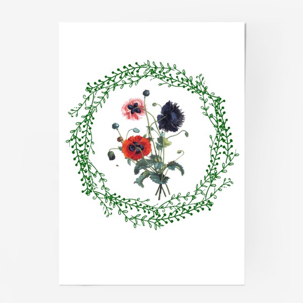 Постер «Маки, ботанический венок»