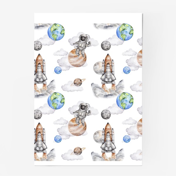 Постер «Космический паттерн - планеты, астронавт, космический корабль»