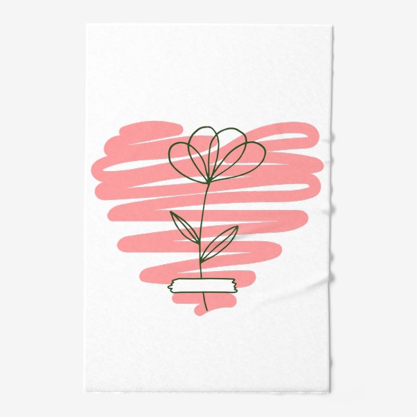 Полотенце «прозрачный нежный цветок и сердце. минималистичный рисунок»