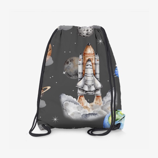 Рюкзак «Космический паттерн - планеты, астронавт, космический корабль ,звёзды - на темном фоне»