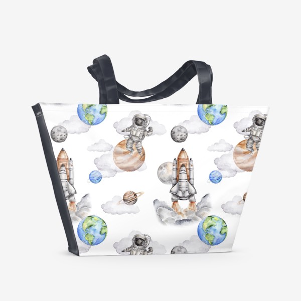 Пляжная сумка &laquo;Космический паттерн - планеты, астронавт, космический корабль&raquo;