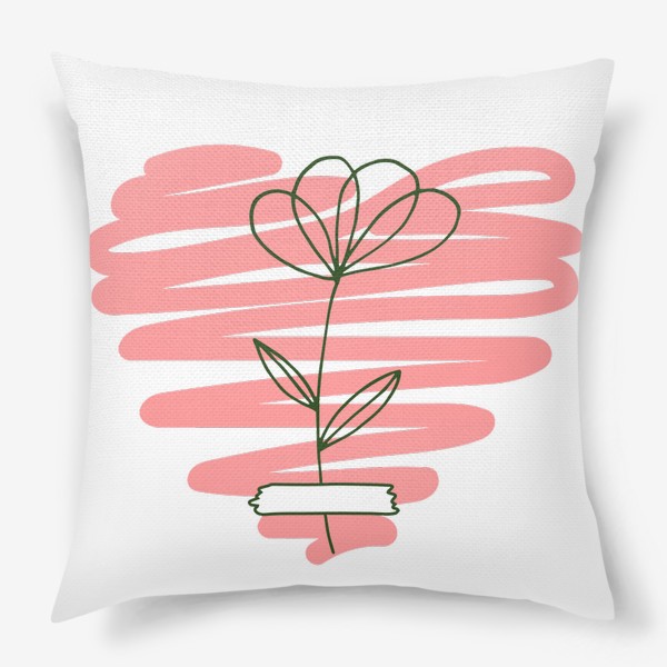 Подушка «прозрачный нежный цветок и сердце. минималистичный рисунок»