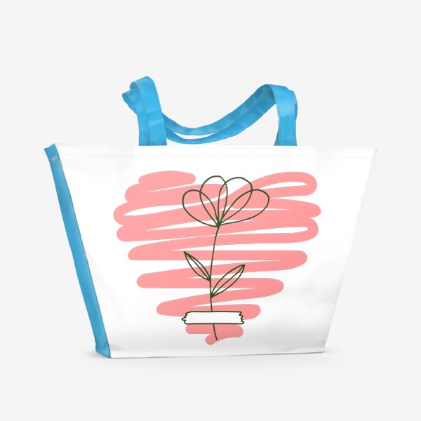 Пляжная сумка &laquo;прозрачный нежный цветок и сердце. минималистичный рисунок&raquo;