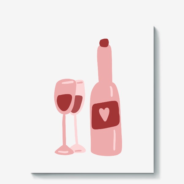 Холст &laquo;Бутылка красного вина с бокалами, в подарок на день святого валентина&raquo;