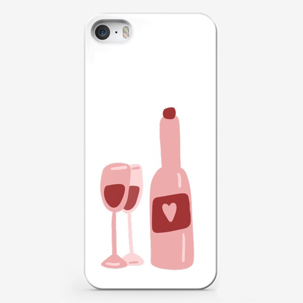Чехол iPhone «Бутылка красного вина с бокалами, в подарок на день святого валентина»