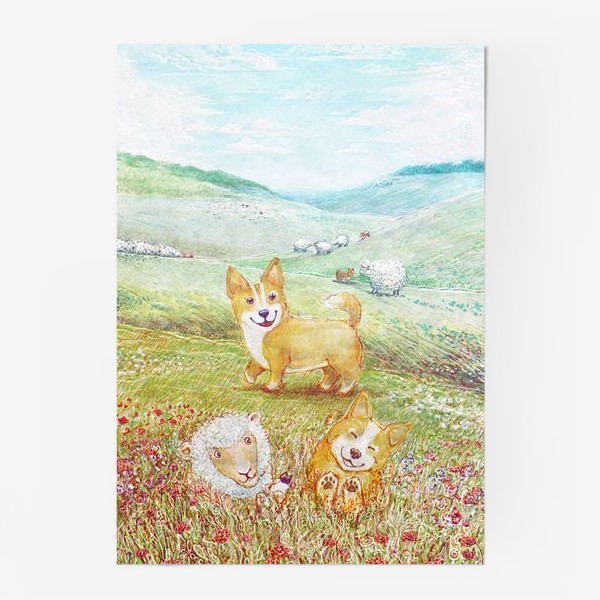 Постер «Корги - пастушок на лугу»