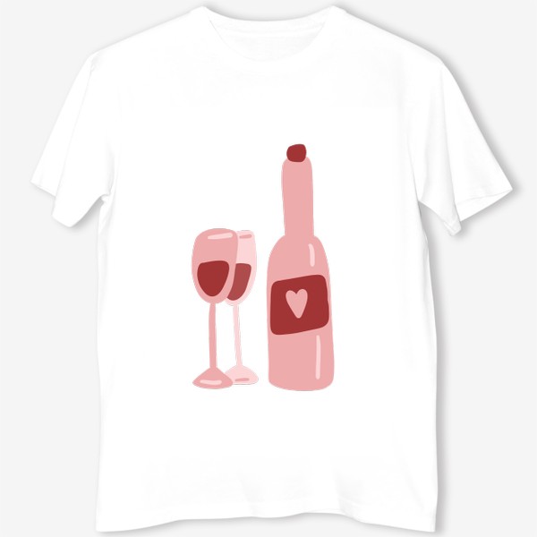 Футболка &laquo;Бутылка красного вина с бокалами, в подарок на день святого валентина&raquo;