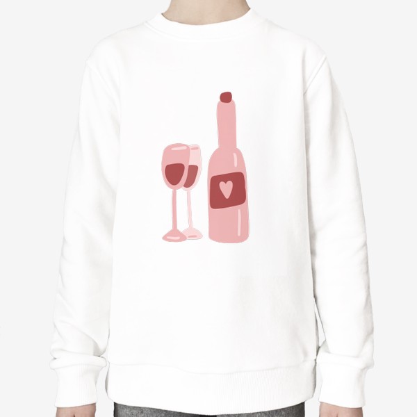 Свитшот &laquo;Бутылка красного вина с бокалами, в подарок на день святого валентина&raquo;
