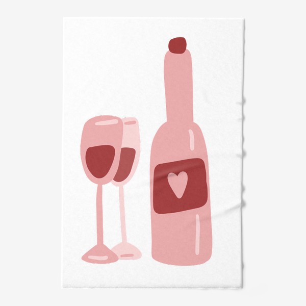 Полотенце &laquo;Бутылка красного вина с бокалами, в подарок на день святого валентина&raquo;
