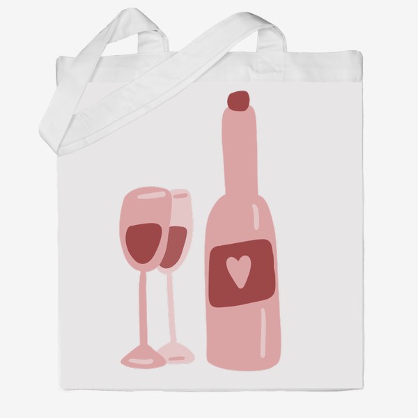 Сумка хб «Бутылка красного вина с бокалами, в подарок на день святого валентина»