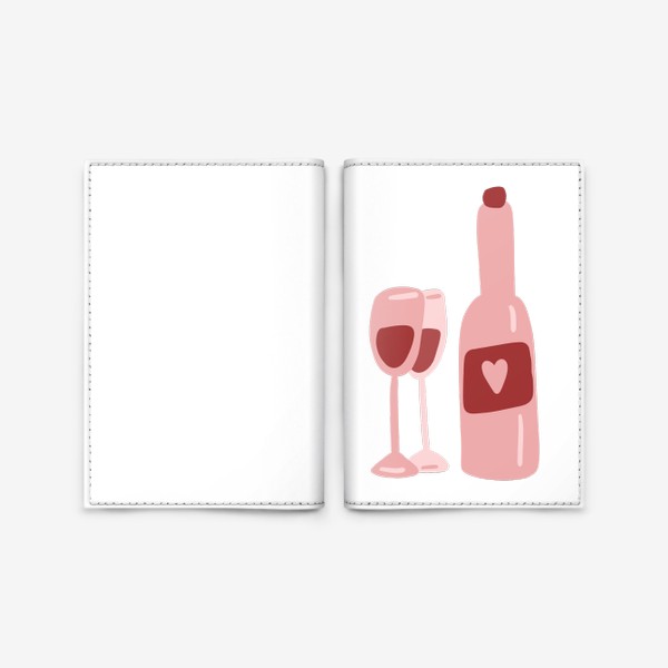 Обложка для паспорта «Бутылка красного вина с бокалами, в подарок на день святого валентина»