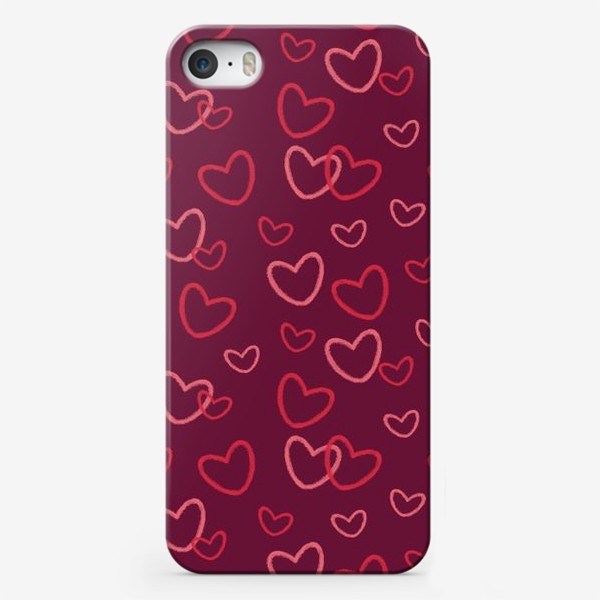 Чехол iPhone «Сердца на тёмном фоне. Контуры сердец Сердечки для Влюблённых »