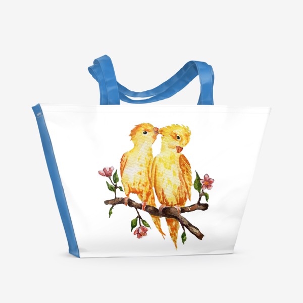 Пляжная сумка «Пара попугаев, любовь»