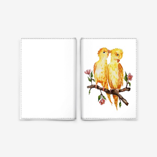 Обложка для паспорта «Пара попугаев, любовь»