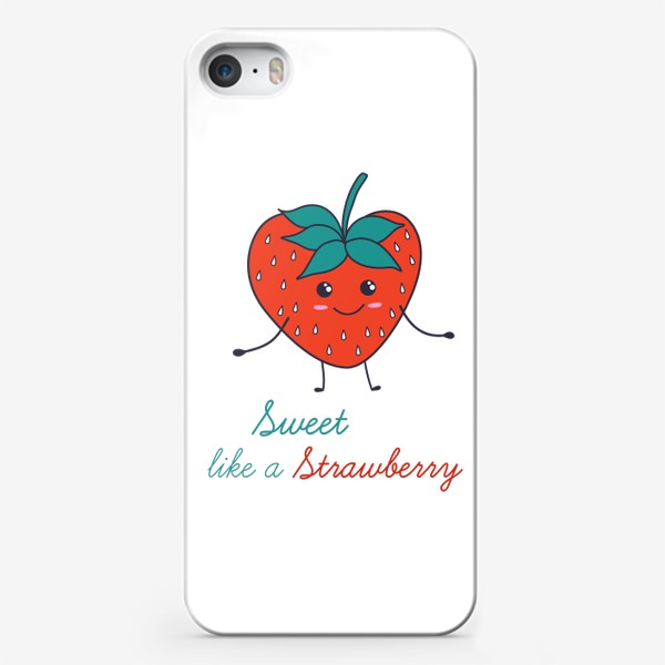 Чехол iPhone «Милая клубника в стиле дудл. Надпись Sweet like a strawberry»