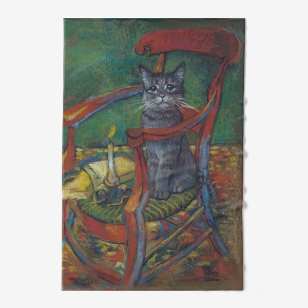 Полотенце «У Ван Гога в гостях , стул Ван Гога, котик ,серый кот»