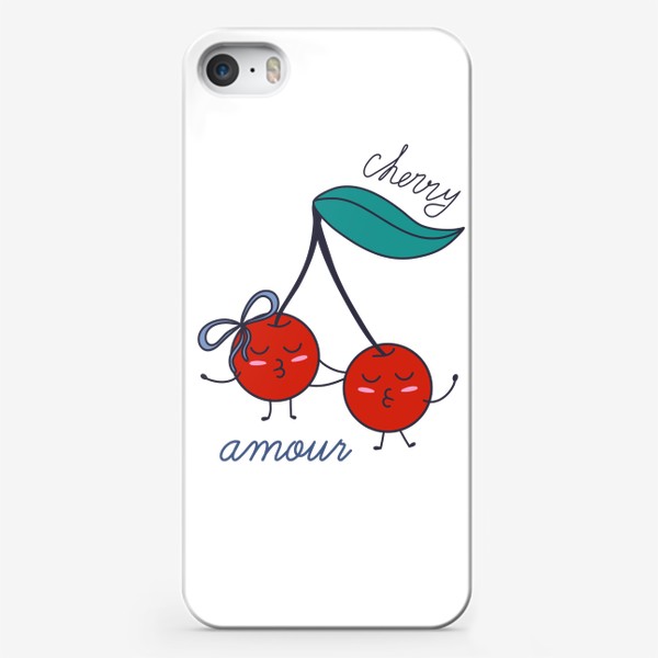 Чехол iPhone «Милые вишни в дудл стиле. Надпись Cherry amour»