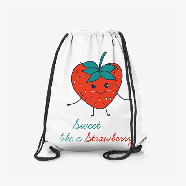 Рюкзак «Милая клубника в стиле дудл. Надпись Sweet like a strawberry»