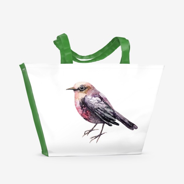 Пляжная сумка «Сиреневая птичка. Акварельная птичка.»