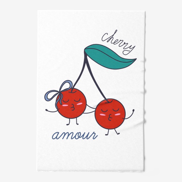 Полотенце &laquo;Милые вишни в дудл стиле. Надпись Cherry amour&raquo;