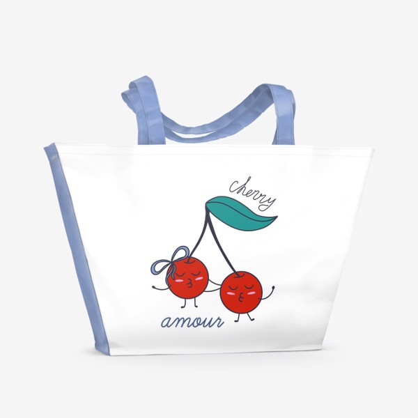 Пляжная сумка «Милые вишни в дудл стиле. Надпись Cherry amour»