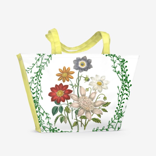 Пляжная сумка &laquo;Анемоны, ботанический венок&raquo;