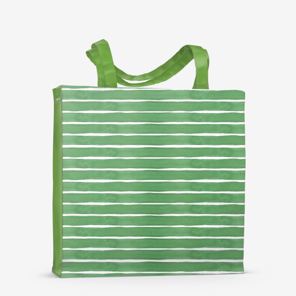 Сумка-шоппер &laquo;Абстрактный полосатый паттерн "тельняшка". Зелёные акварельные полосы. Летняя коллекция.&raquo;