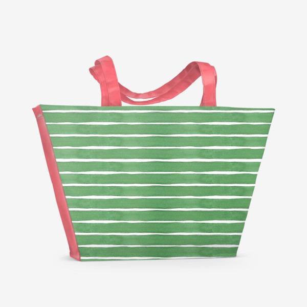 Пляжная сумка «Абстрактный полосатый паттерн "тельняшка". Зелёные акварельные полосы. Летняя коллекция.»
