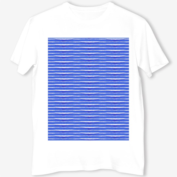 Футболка &laquo;Абстрактный полосатый паттерн "тельняшка" . Синие акварельные полосы. Летняя коллекция.&raquo;