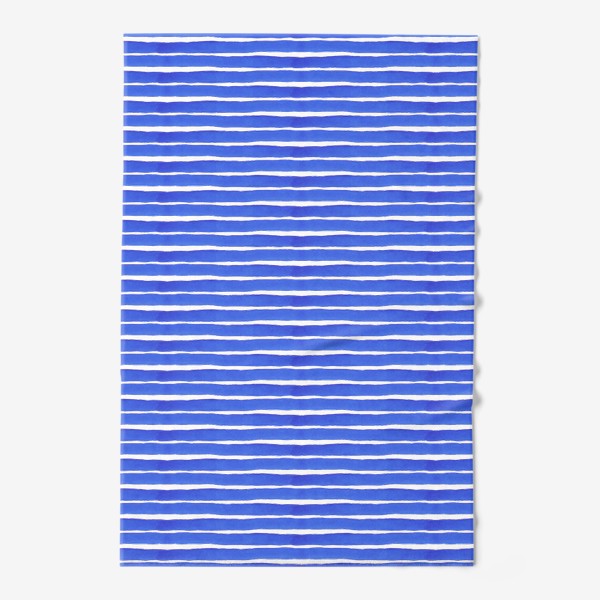 Полотенце &laquo;Абстрактный полосатый паттерн "тельняшка" . Синие акварельные полосы. Летняя коллекция.&raquo;