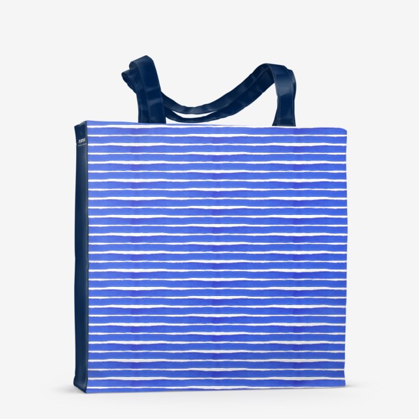 Сумка-шоппер &laquo;Абстрактный полосатый паттерн "тельняшка" . Синие акварельные полосы. Летняя коллекция.&raquo;