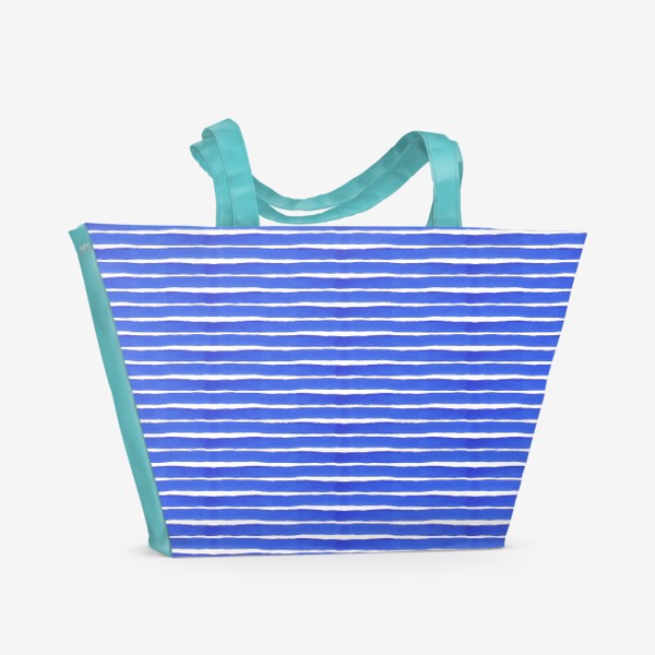 Пляжная сумка «Абстрактный полосатый паттерн "тельняшка" . Синие акварельные полосы. Летняя коллекция.»
