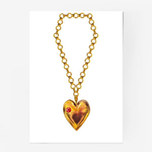 Постер «Золотое сердце с рубином. Дорогой подарок на День Святого Валентина. Голда.»