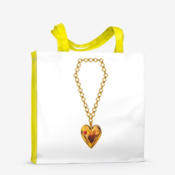 Сумка-шоппер «Золотое сердце с рубином. Дорогой подарок на День Святого Валентина. Голда.»