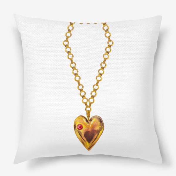 Подушка &laquo;Золотое сердце с рубином. Дорогой подарок на День Святого Валентина. Голда.&raquo;