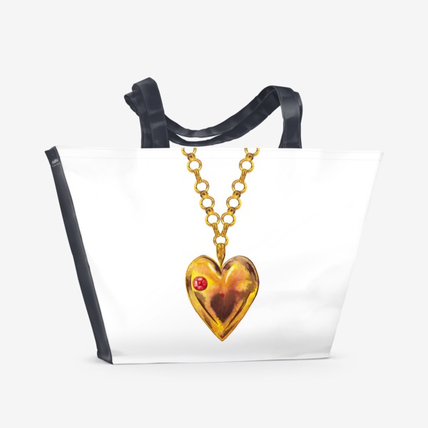 Пляжная сумка «Золотое сердце с рубином. Дорогой подарок на День Святого Валентина. Голда.»