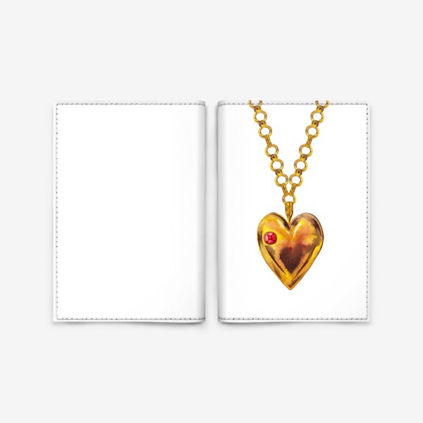 Обложка для паспорта «Золотое сердце с рубином. Дорогой подарок на День Святого Валентина. Голда.»