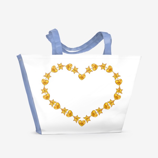 Пляжная сумка «Ожерелье - золотое сердце. Подарок на День Святого Валентина. Голда.»