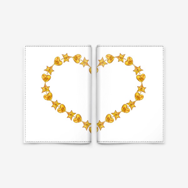 Обложка для паспорта «Ожерелье - золотое сердце. Подарок на День Святого Валентина. Голда.»