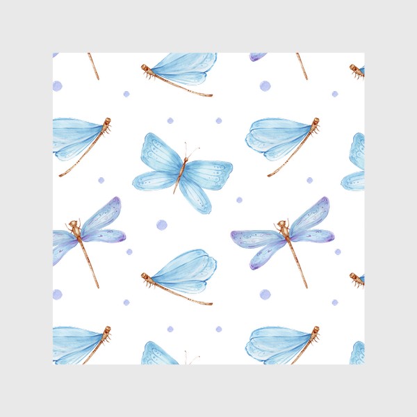 Шторы «Паттерн голубые стрекозы и бабочки»
