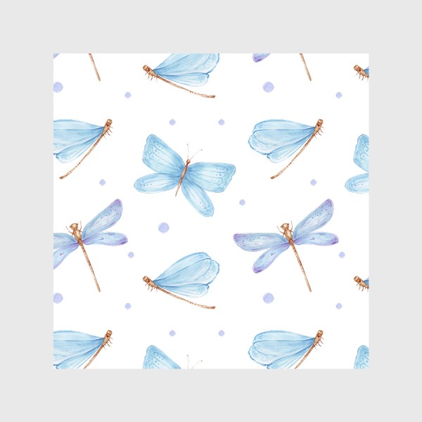 Скатерть «Паттерн голубые стрекозы и бабочки»