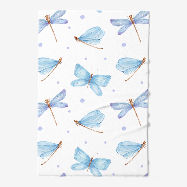 Полотенце «Паттерн голубые стрекозы и бабочки»