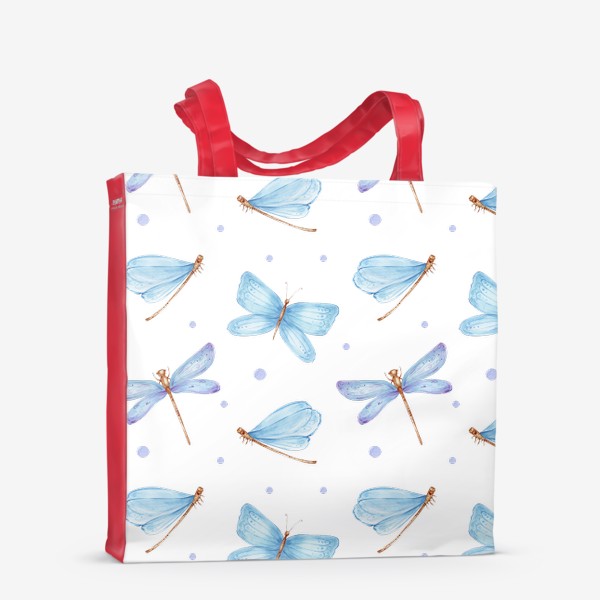 Сумка-шоппер &laquo;Паттерн голубые стрекозы и бабочки&raquo;