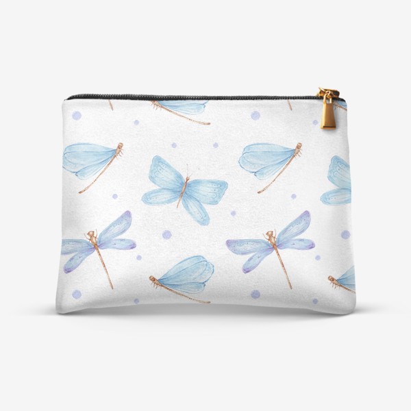 Косметичка «Паттерн голубые стрекозы и бабочки»